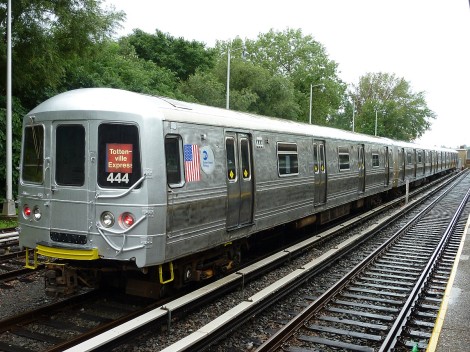 An express train stands in Tottenville yard, awaiting the afternoon peak.