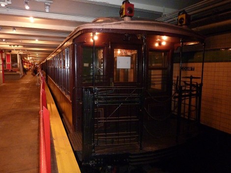 Old subway car on static display at the NYC Subway Museum